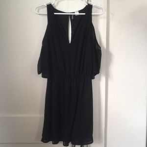 Black cold shoulder mini dress